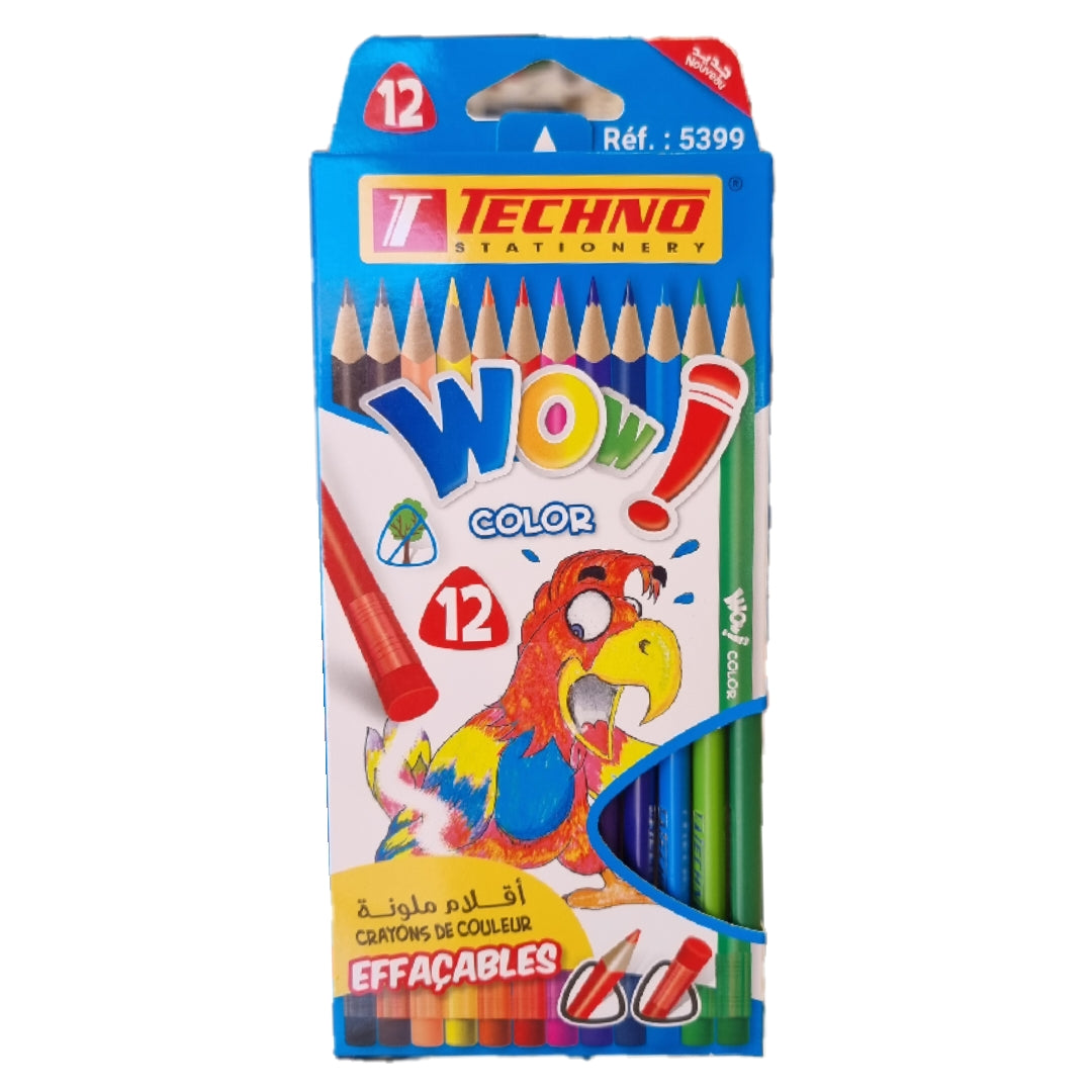 Crayons de couleurs de 12 avec gomme Techno 5399