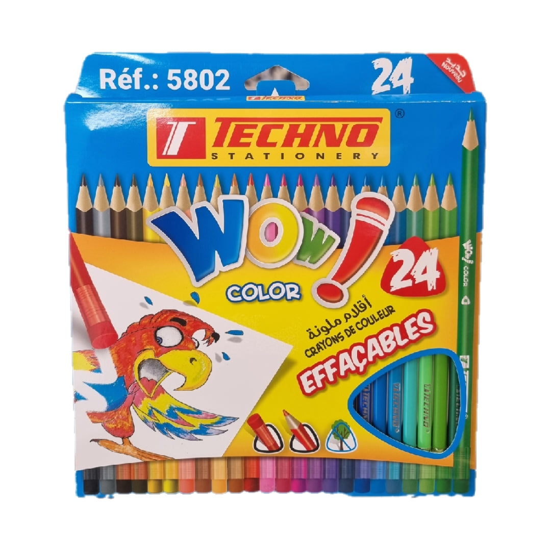 Crayons de couleurs de 24 Techno 5802 avec gomme