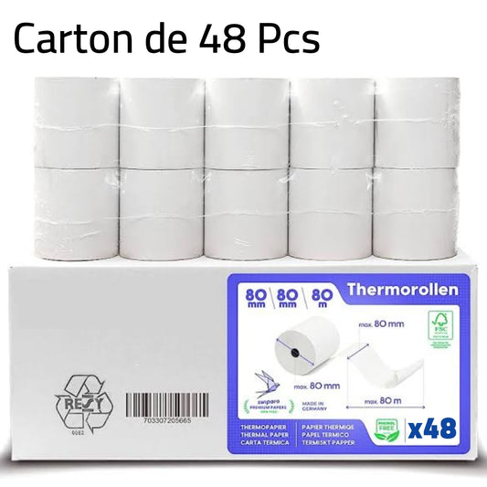 Carton de rouleaux thermique "Ticket de caisse" 80x80 48 pcs
